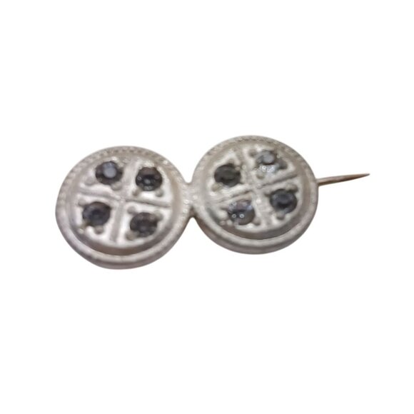 Vintage Pot Metal Paste Stone Double Circle Pin Brooch - Picture 3 of 4